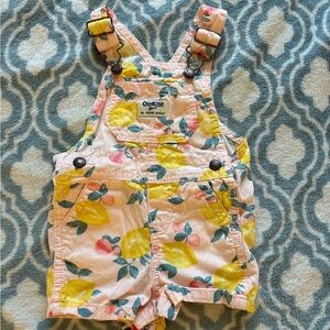 OshKosh B'gosh Lemon Print Overalls Size 6-9 Months Pink and Yellow